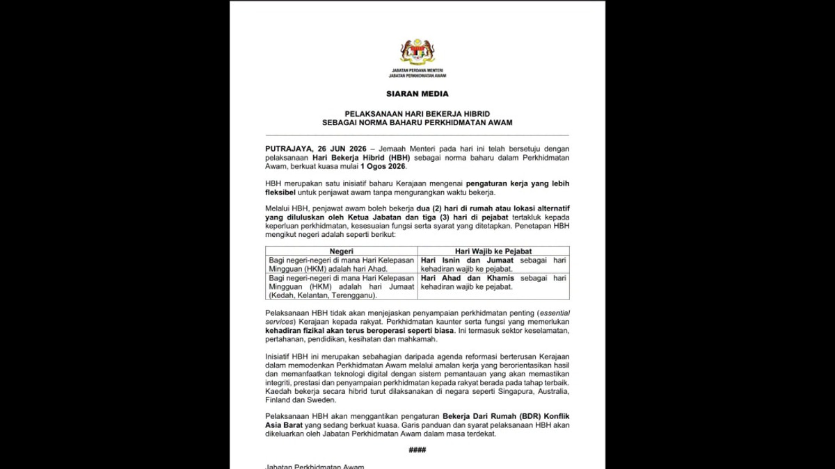 Malaysia's Public Service Shifts to Hybrid Work Model from August 1